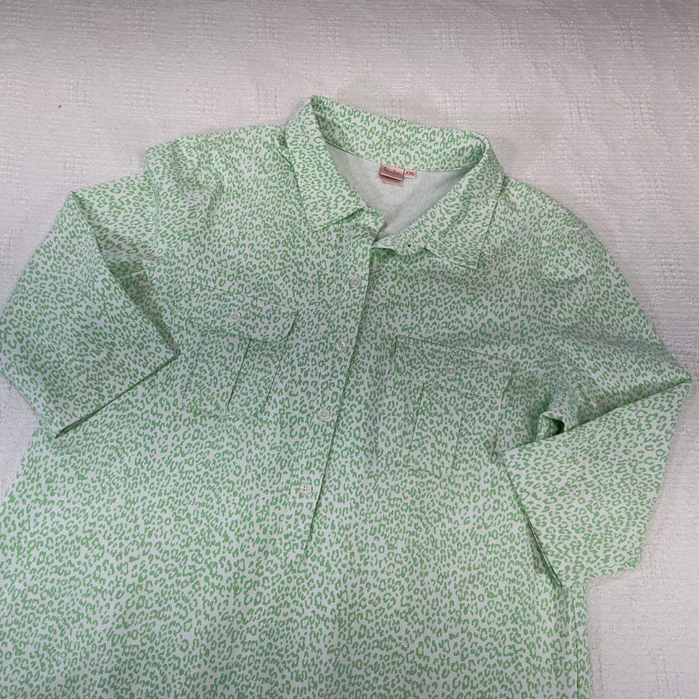 Persifor XXL Green White Leopard Print 3/4 Sleeve Button Up Shirt Made in USA